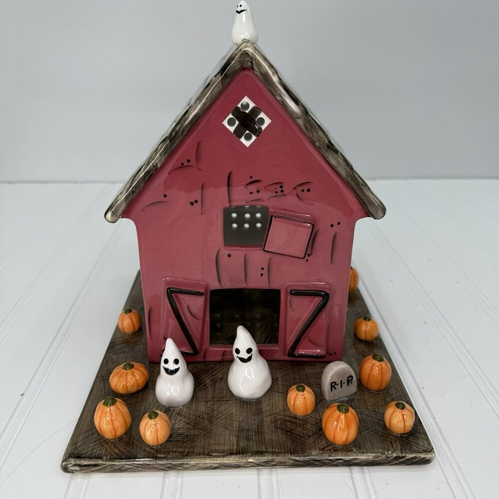 RARE 90s Bath & Body‎ Works White Barn Ceramic Pumpkin Haunted Barn Luminary